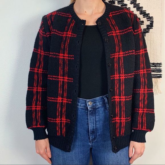 Vintage Pendleton Chunky 100% Wool Plaid Cardigan - Picture 1 of 4
